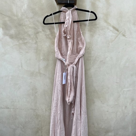 Reformation Andee Maxi Length Dress Champagne Halter Neckline Bow Tie Open Back - Picture 11 of 14